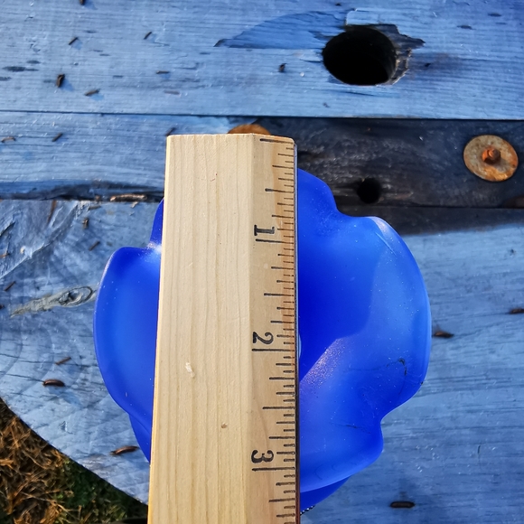 Vintage Blue Ombre Frosted Satin Art Glass Vase with Applied Metal Accents - Picture 14 of 17